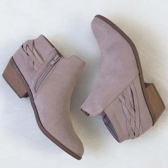 Taupe Pointed Toe Ankle Booties Braided Back - Picture 3 of 8